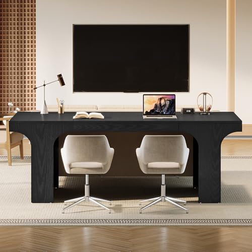 Tribesigns 70.87" Executive Office Desk, Large Workspace Computer Desk, Modern Wooden Writing Table Simple Business Furniture with Arched Design for Home Office, Sturdy Room, Black