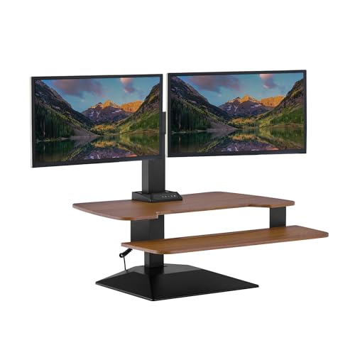 Vari VariDesk Premier Electric Converter -All-in-One Standing Desk Height Adjustable Riser - USB-A & USB-C - Ideal for Home Office Workspace - Dual Monitor Mount Computer Workstation (Walnut)
