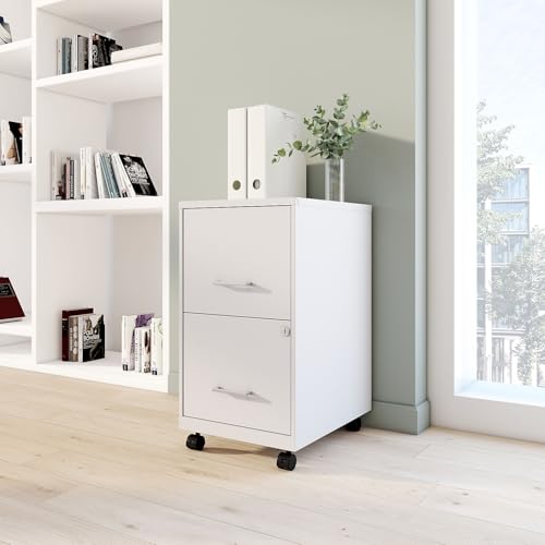 Staples 2-Drawer Vertical File Cabinet, Letter Size Documents, Lockable & Mobile, 18.9" D x 14.3" W x 26.3" H, White