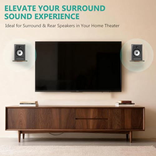 WALI Speaker Wall Mount, Heavy Duty Bookshelf Speaker Floating Wall Shelves, Surround Sound Speakers Stand for Living Room, Home Theater and Gaming Room, Holds up to 55 Lbs, (SWM302), 1 Pair, Wood