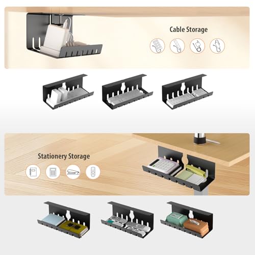Syeeiex 17" Under Desk Cable Management Tray, No-Drill C-Clamp & Screw Mount, Heavy Duty Metal Cord Organizer with Cable Ties, for Office Home Workspace, Black