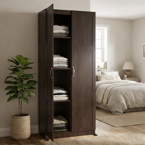 DUMOS Office Storage Cabinet, Large Capacity Organizer, Wooden Bedroom Storage Unit for CD, Blankets and Books, Suitable for Living Rooms, Office and Study Rooms, Brown