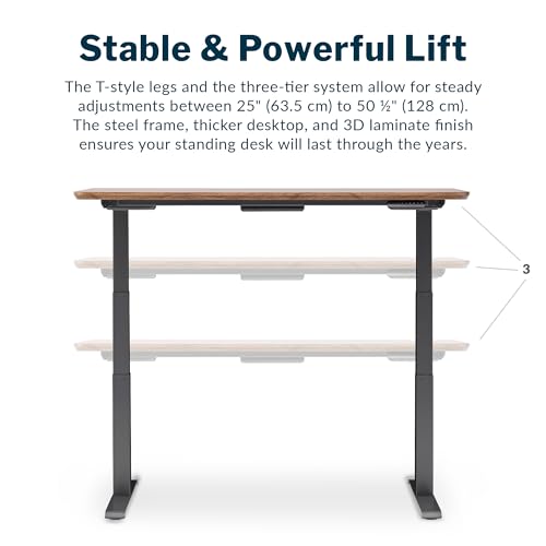 Vari Electric Standing Desk - 60x30 VariDesk, Adjustable Height Stand Up Computer Desk - Dual Motor with Memory Presets, Stable T-Style Legs- Home Office Essentials - Walnut