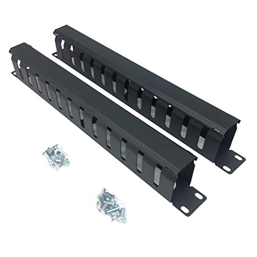 QiaoYoubang 2 Pack- Metal 1U 19 Inch Cable Manager 12 Big Slots Horizontal Rack Mount Wire Organizer Cable Management System with Cover and Mounting Screws for 19" Network Cabinet(1UCM12S2PC)