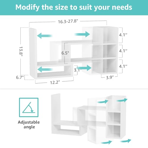 NUTIKAS Desk Shelves Desktop Organizer Shlef - White Office Organization for Top of Desk Organizers and Accessories Corner Bookshelf Table Top Shelving Small Hutch Decorations for Women Office