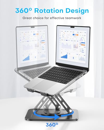 LOXP Adjustable Laptop Stand, Computer Stand with 360 Rotating Base, Ergonomic Laptop Riser Mount for Desk Foldable Protable Computer Desk Fits with MacBook Pro Air (10-16") - Black