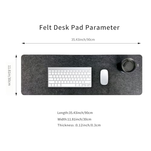 Felt Desk Mat | Computer Mat for Desk(36x12Inches) | Large Felt Mouse Pad and Keyboard Mat | Desk Protector for Office | Dark Gray