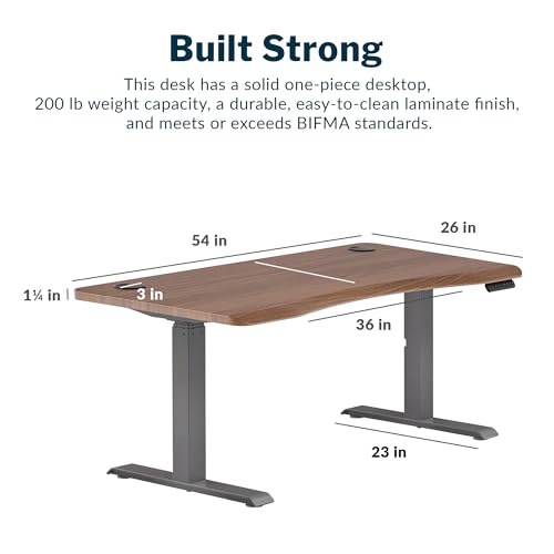 Vari Ergo 54x26 Electric Standing Desk – Height Adjustable Sit Stand VariDesk + Curved Waterfall Edge, 4 Memory Settings, Quick Assembly, Cable Management, 200 lb Capacity – Walnut (2 Boxes)
