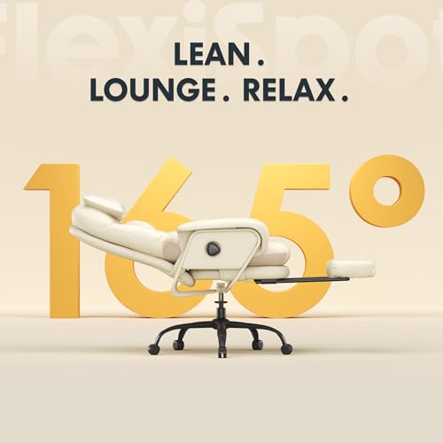 FLEXISPOT Multi-Task Ergonomic Office Chair with Footrest Computer Desk Chairs Indoor Lounge Chair with 90-165° 4-Level Reclining, Chairs for Working Relaxing Sleeping, PU Leather+Iron Base, Black