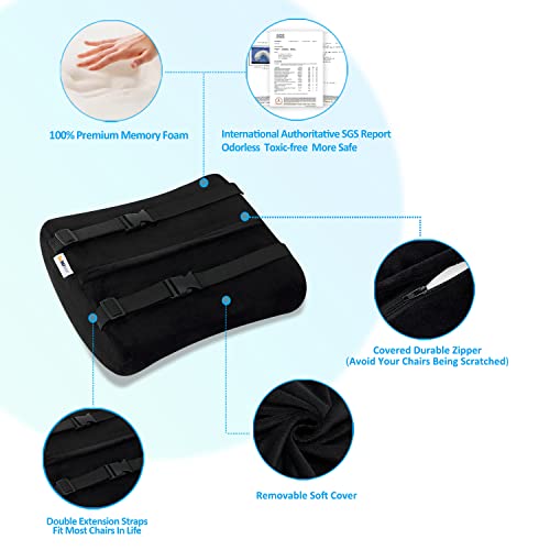 SAIREIDER Seat Cushion and Lumbar Support Pillow for Office Chair, Memory Foam Car Seat Cushions Back Support Pillows, Help Relieve Pain of Back, Lumbar, Tailbone and Sciatic Nerve（Black）
