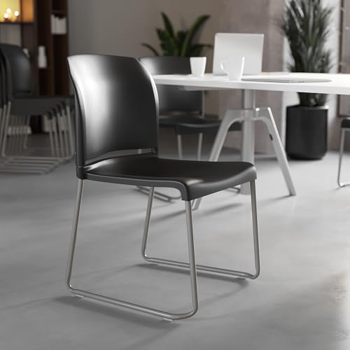 Flash Furniture Hercules Series Contoured Stacking Chairs for Waiting Rooms and Offices, Ergonomic Lobby Chairs with Curved Back, Set of 5, Black