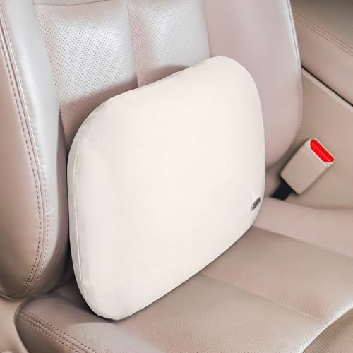 Carwales Beige Lumbar Support Pillow for Car Driving Seat Soft Latex Lower Back Support Thin Relax Home Recliner Sofa Office Accessories Chair Cushion Pain Relief