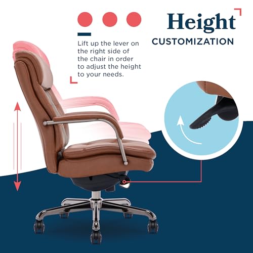La-Z-Boy Sonata Executive Mid-Back Office Chair, Button-Tufted Seat and Back, Double-Layer Cushion, Padded Armrests, Ergonomic Computer DeskChair, Swivel Metal Base, Bonded Leather, Cognac/Graphite