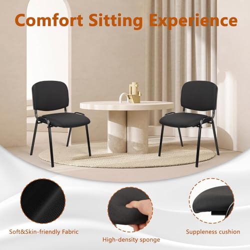 CLATINA Stackable Waiting Room Chairs, Cloth Fabric Guest Reception Chair with Upholstered Thickene Seat and Back Support, Stacking Chair Metal Leg for Office School Church Conference, Black, 10 Pack