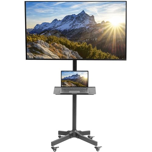 VIVO Mobile TV Cart for 13 to 60 inch Screens up to 55 lbs, LCD LED OLED 4K Smart Flat and Curved Panels, Rolling Stand with Laptop DVD Shelf, Locking Wheels, Max VESA 400x400, Black, STAND-TV04M