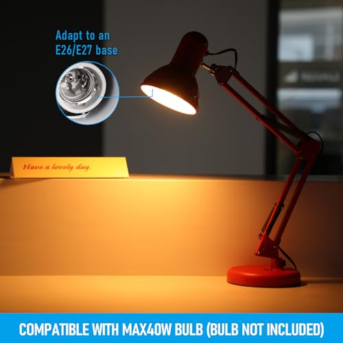 TORCHSTAR Metal Desk Lamp with Clamp, Swing Arm, Architect Adjustable Gooseneck Table Lamp, Clip Desk Lights for Home Office, Work, Study, Reading, E26 Base, Multi-Joint, Red