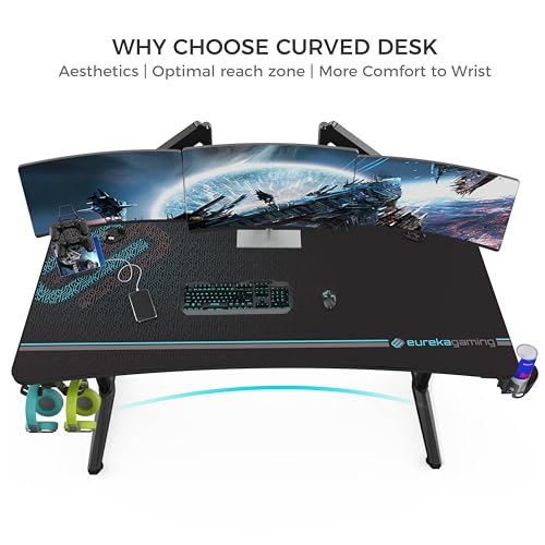 EUREKA ERGONOMIC Gaming Desk 60" Home Office Computer Desk, New Polygon Legs Design, Captain Series (60 Inch, Black)