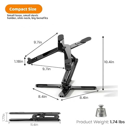 Moallia N86 360 Rotating Laptop Stand, Adjustable Height & Angle, Ergonomic Metal Riser for Desk Collaborative Work, Fully Foldable for Easy Storage, Fits All MacBook & Laptops up to 16 inches, Black