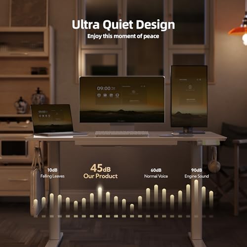 Claiks Glass Standing Desk with Drawers, 48×24 Inch Electric Adjustable Height Stand Up Desk Quick Install Computer Desk, White