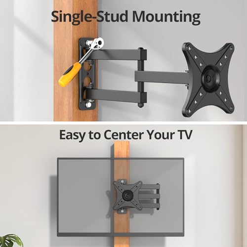 IWORKBOARD Full Motion TV Monitor Wall Mount Bracket for Most 13-32 Inch LED LCD Flat Curved Screen, Max VESA 100x100mm up to 33lbs, 360° Rotation Swivel Tilt Extension，Adjustable Articulating Arms