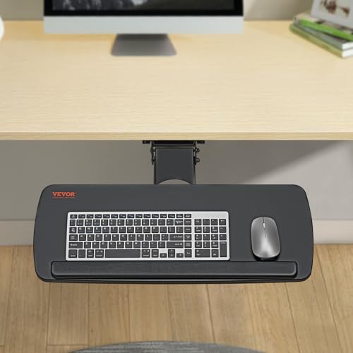 VEVOR Under-Desk Keyboard Tray, Adjustable for Height and Tilt, Slide-Out Design, Spacious 25x9.8 Inch Surface, Ideal for Home and Office Use