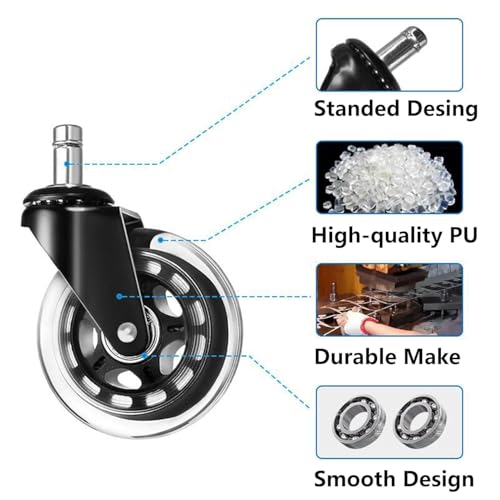 BEYEE Office Chair Wheels - Replacement Rubber Wheels - Universal Fit 3 Inch Casters, Heavy-Duty Chair Casters, Noise Free, Fits 98% Chair