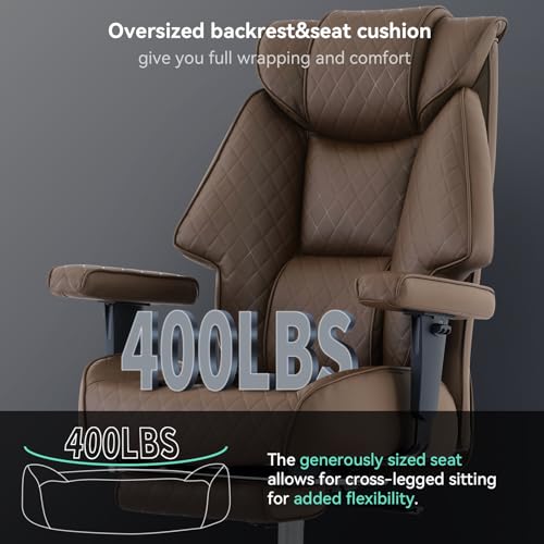 EXCEBET Big and Tall Office Chair with Footrest, PU Leather High Back Executive Office Chair 400lbs, Ergonomic Computer Chairs Lumbar Support for Heavy People (Brown)
