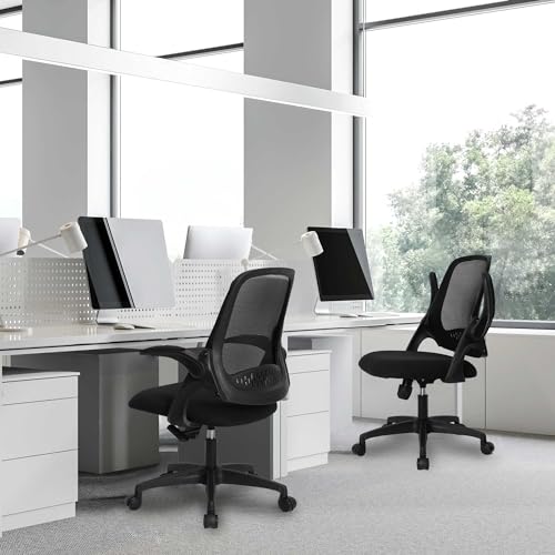 NEO CHAIR Office Desk Gaming Ergonomic Computer Chair with Lumbar Back Support Adjustable Height Swivel Rolling Wheels Flip-up Arms Mesh Chair for Home Vanity (Black)