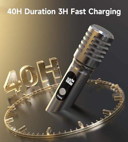 Wireless Microphones, Wireless Microphone with One-to-One Chip Connection, 40H Rechargeable Battery, 200FT Range, Plug and Play, Ergonomic Design,Less Latency Microphone for Singing Video Recording