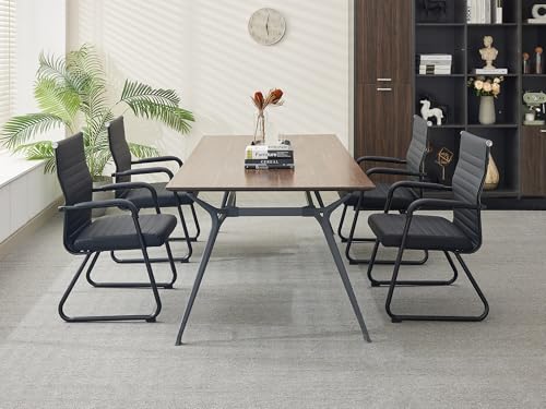 Okeysen Office Guest Chairs Set of 6, Modern Leather Reception Chairs with Mid Back & Sled Base, No-Wheel Desk Chairs for Waiting Room & Conference Room