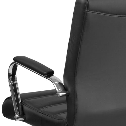 Flash Furniture Whitney Mid-Back Swivel LeatherSoft Desk Chair with Padded Seat and Armrests, Adjustable Height Padded Office Chair, Black