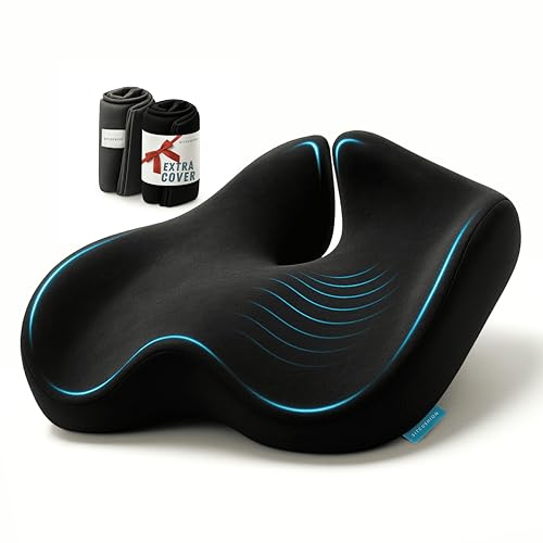 SitCushion Extra Large Memory Foam Seat Cushions for Office Chairs, Pressure Relief Seat Cushion for Tailbone Pain Relief, Sciatica & Back Pain, Ergonomic Office Chair Cushion for Long Sitting (Black)