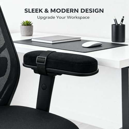 AXIONTEK Office Chair Arm Pads 2-Pack – Black PP Cotton Cushions for Elbow Support – Universal Fit, Comfortable, Non-Slip Covers for Office, Gaming & Home Chairs