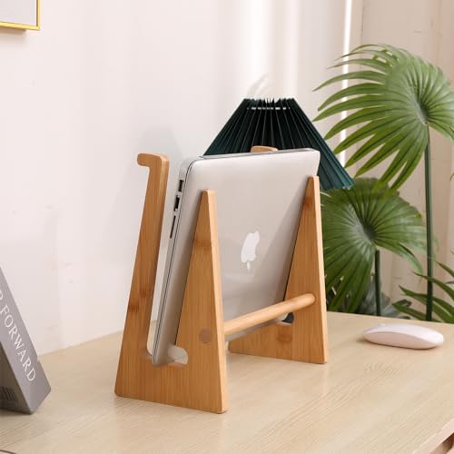YOCAHAOY Wooden Laptop Stand Vertical Laptop for 13-18.6in Bamboo Stand for Desk,Laptop Stand Compatible with MacBook Air Pro/Dell XPS/Surface pro/HP/Pixelbook/Lenovo,More Laptops