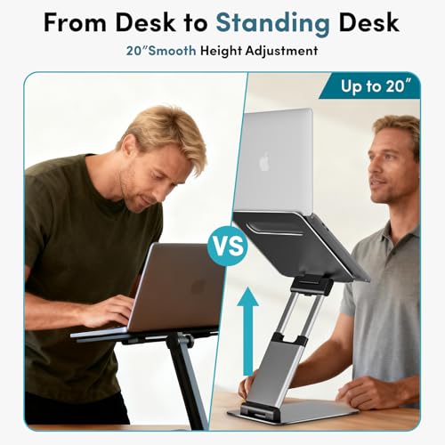 Lifelong Ergonomic Adjustable Laptop Stand for Desk, Extra Tall 20” Height Aluminum Laptop Riser, Portable Foldable Computer Stand, Fits 10-17” Laptops for Office Meetings, Teamwork & Desk Setup