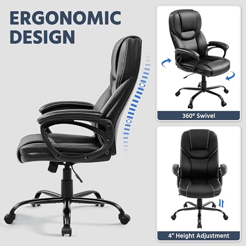 Yaheetech High Back Executive Office Chair Faux Leather Ergonomic Managerial Chair for Meeting,Large Seat,Sturdy Metal Base,Black
