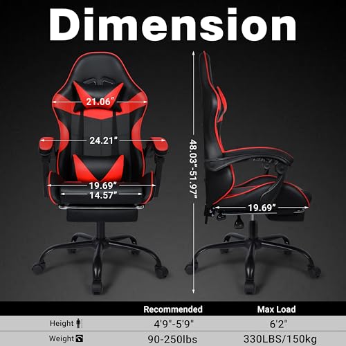 ZABINS Gaming Chair with Footrest and Lumbar Support, Height Adjustable Chair with 360°Office Desk Chair,Heavy Duty 330lbs Computer Chair for Adults