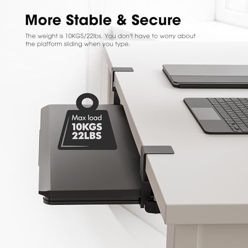 Fenge Keyboard Tray Under Desk, Pull Out Keyboard & Mouse Tray with C Clamp Mount, Sliding Keyboard Holder for Desk, 25.6 x 11.8 inch Large Slide-Out Platform Computer Drawer for Typing, Black