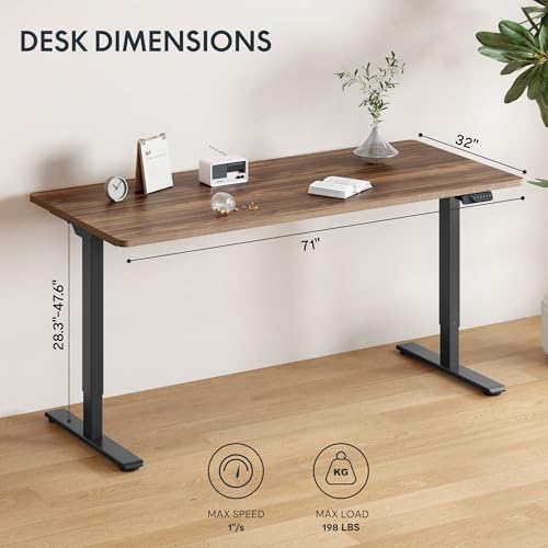 FLEXISPOT 71"x32" Large Dual Motor Electric Standing Desk, Black Walnut - 198 LBS Heavy-Duty Capacity, Ideal for Home Office, Creative Studio, or Multi-Monitor Setup