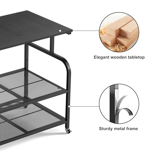 niffgaff Mobile Printer Stand with Large Desktop - 3 Tier Shelf, 24.4 Inch Height, Wooden Organizer for Home&Office, Black
