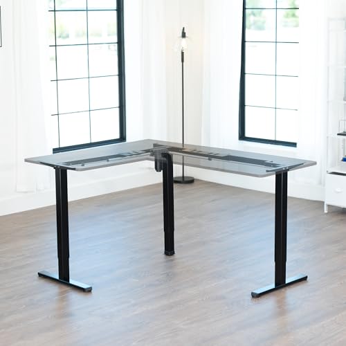 VIVO Medium Electric Single Motor Height Adjustable 3-Leg Corner Desk Standing Frame, Holds up to 225 lbs, Sit Stand L-Shaped Motorized Legs Only, Black, DESK-E355B