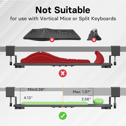 BONTEC KMT01 Under Desk Keyboard Tray, Pull-Out Keyboard & Mouse Platform with C-Clamp, 25.6 x 11.8 in Space-Saving Ergonomic Slide-Out Drawer, Black