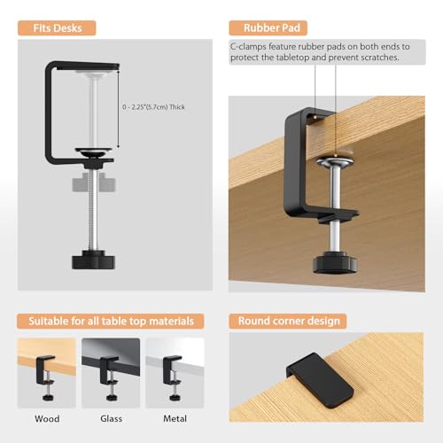 Syeeiex 17" Under Desk Cable Management Tray, No-Drill C-Clamp & Screw Mount, Heavy Duty Metal Cord Organizer with Cable Ties, for Office Home Workspace, Black