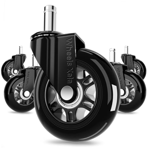 Wheels Xela Office Chair Wheels, Set of 5, 3 Inch Heavy-Duty Replacement Rubber Wheels for Desk & Gaming Chair are Easy to Install & Suitable for All Floor Types (Black)