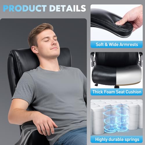 MALOL Ergonomic High-Back Executive Office Chairs, Heavy Duty Home Computer Chair with Lumbar Support, Flip-Up Arms, and PU Leather Upholstery, Black
