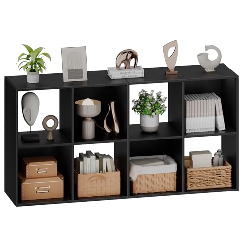 Sweetcrispy 8 Cube Storage Organizer - Open Cube Bookshelf with 4 Removable Back Panels, Display Storage Bookcase for Living Room, Bedroom, Entrance Hall, Home Office，47.7" L×11.6" W×24" H, Black