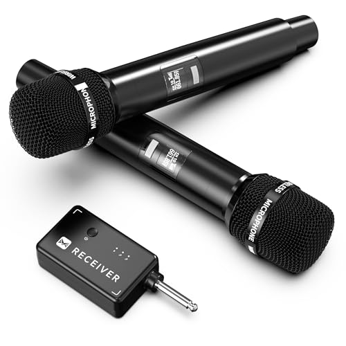 Wireless Microphones, Wireless Microphone with One-to-One Chip Connection, Less latency, 200FT Range, 40H Rechargeable Battery,Plug and Play, Ergonomic Design, Microphone for Singing, Speaker, Party