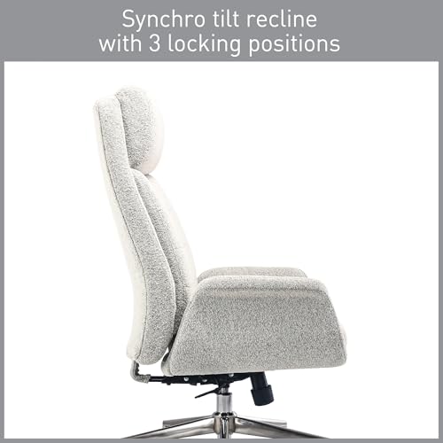 Realspace® Modern Comfort Pizana Bouclé Fabric High-Back Executive Office Chair, Light Sand/Brushed Nickel, BIFMA Compliant