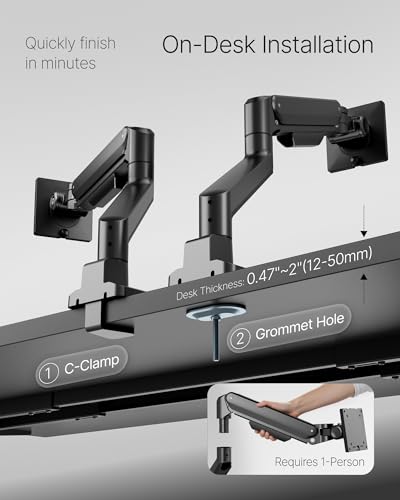 monTEK Deluxe Monitor Arm for 17 to 40 Inch Curved Screens with Cable Management Aluminum Fully Adjustable Single Monitor Arm with Clamp/Grommet, Quick Release Plate,75x75/100x100 VESA