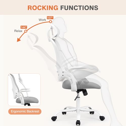 Sweetcrispy Home Office Managerial Executive Chair, High-Back Mesh with Adjustable Headrest, Flip-up Armrest Comfortable Lumbar Support, Comfy Arms for Bedroom,Study,Student